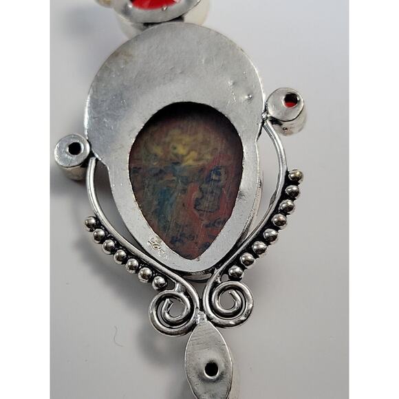 Sterling Silver Bali Goddess Pendant Necklace with Garnet Stones, Red - Picture 8 of 8
